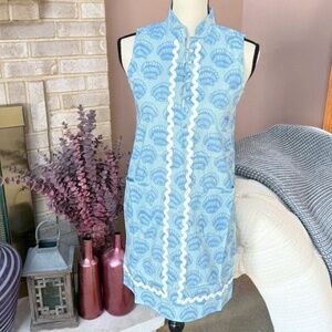 SAIL TO SABLE Short Ric Rac Dress - Blue Shell Seashell Print
